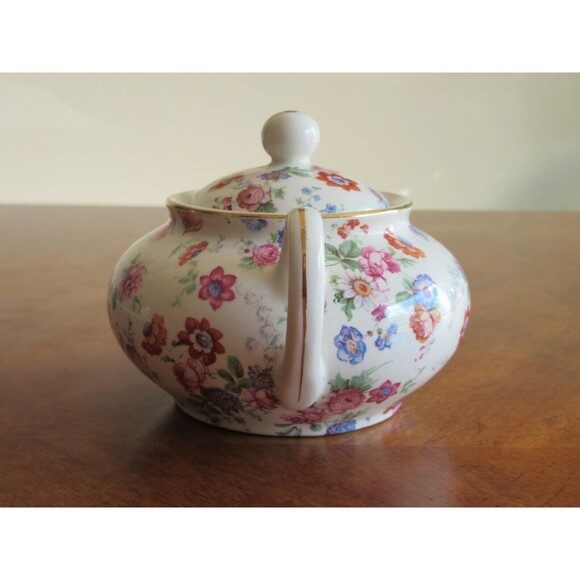 Erphila Dorset Cheery Chintz Sugar Bowl +Lid Vintage China Double Handle Germany - Picture 5 of 12